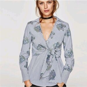 Zara Floral Striped Button Down